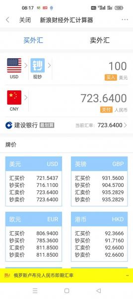 2021年8月4日港币汇率